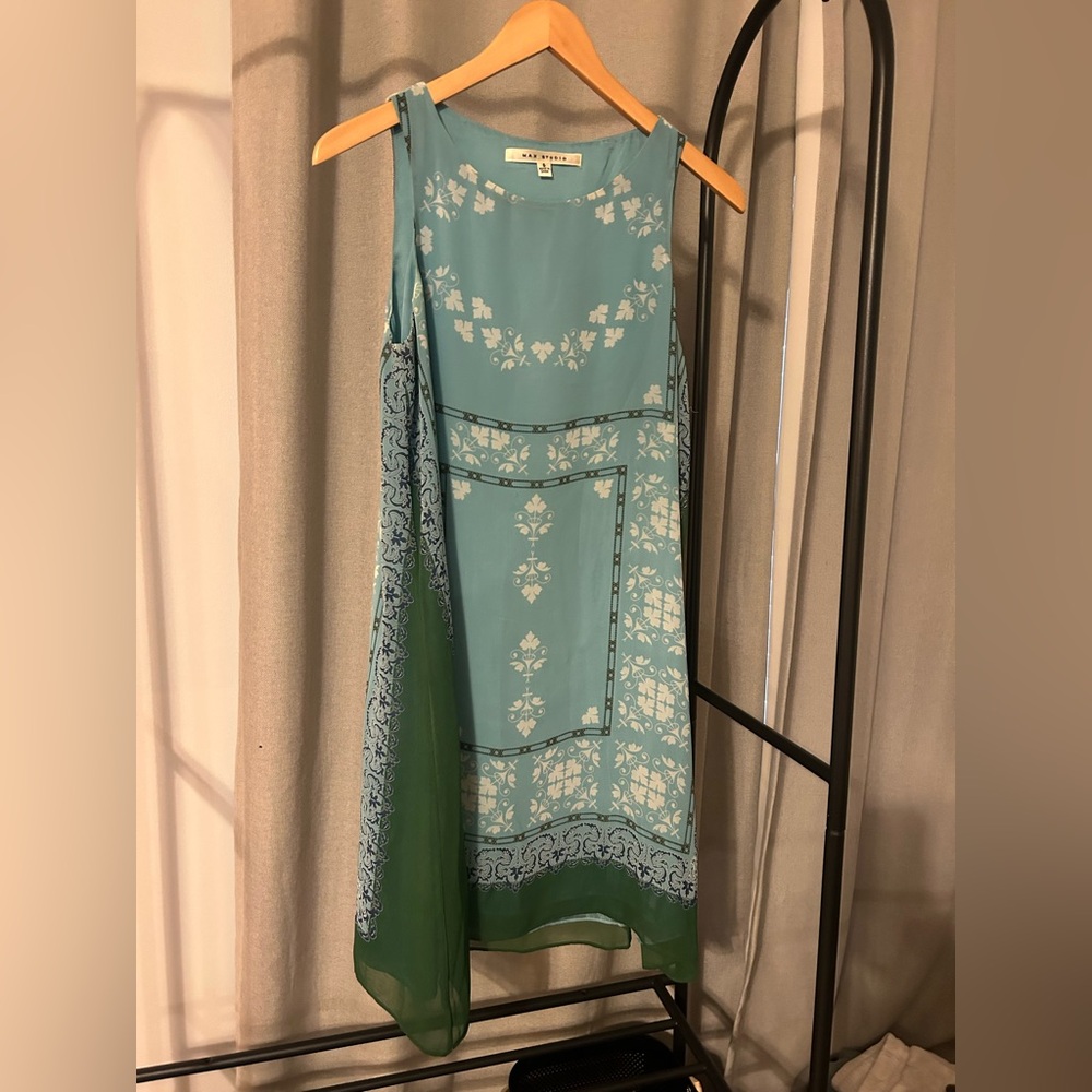 Max Studio Asymmetrical Dress in Teal and Green